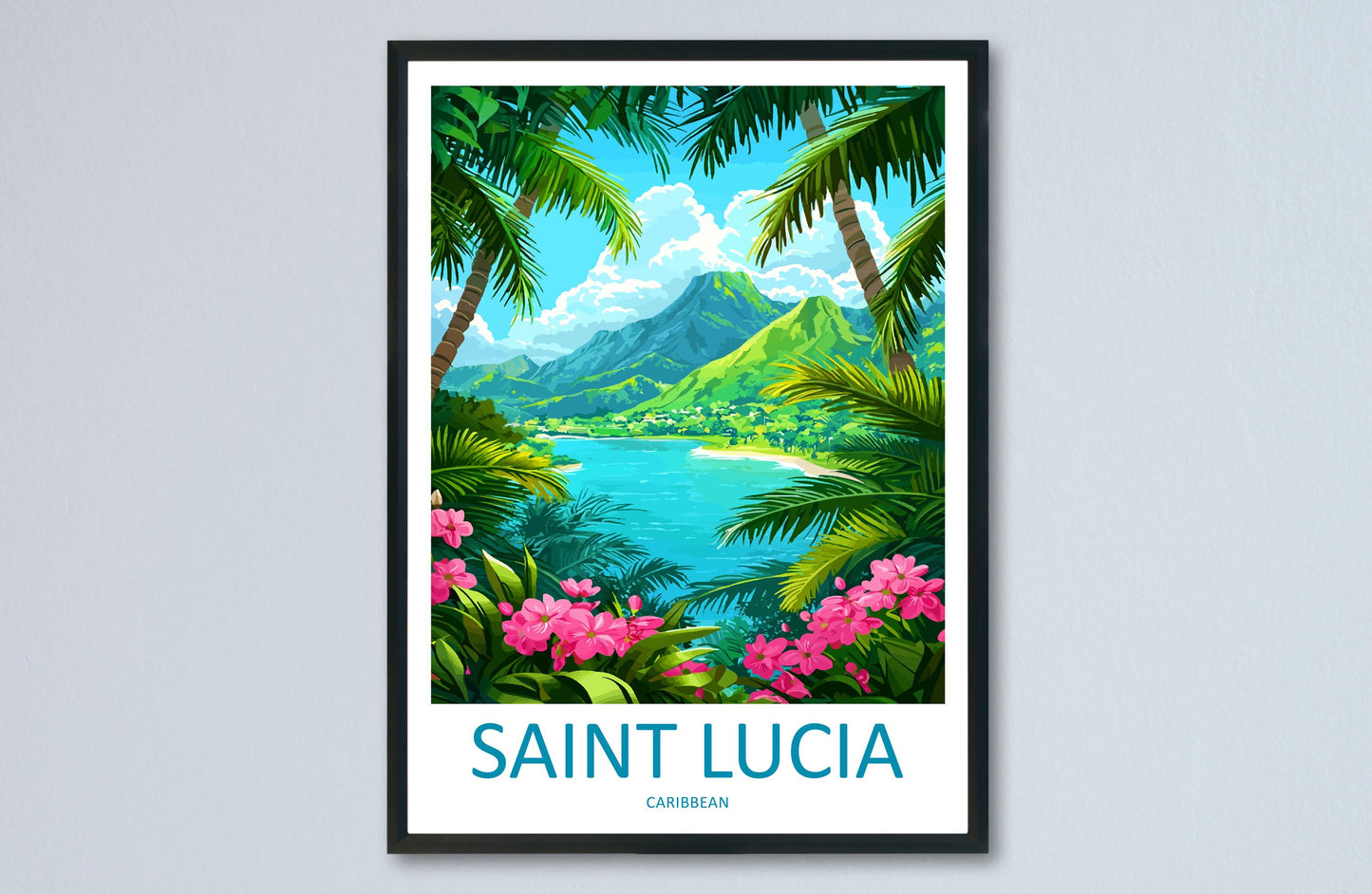 Saint Lucia Travel Poster Caribbean Wall Art Island Coast Print Pitons View Illustration Tropical Decor Saint Lucia Gift Souvenir