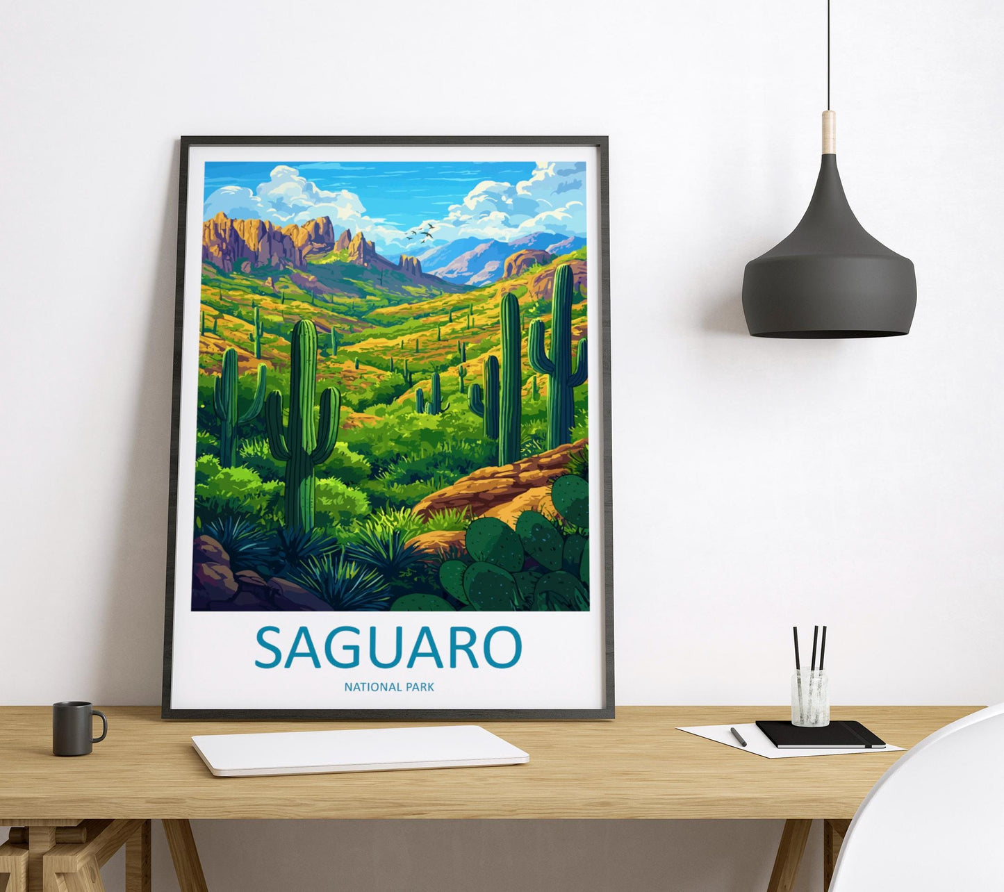 Saguaro National Park Travel Poster Arizona Wall Art Desert Landscape Print Cactus View Illustration Saguaro Gift Souvenir Scene