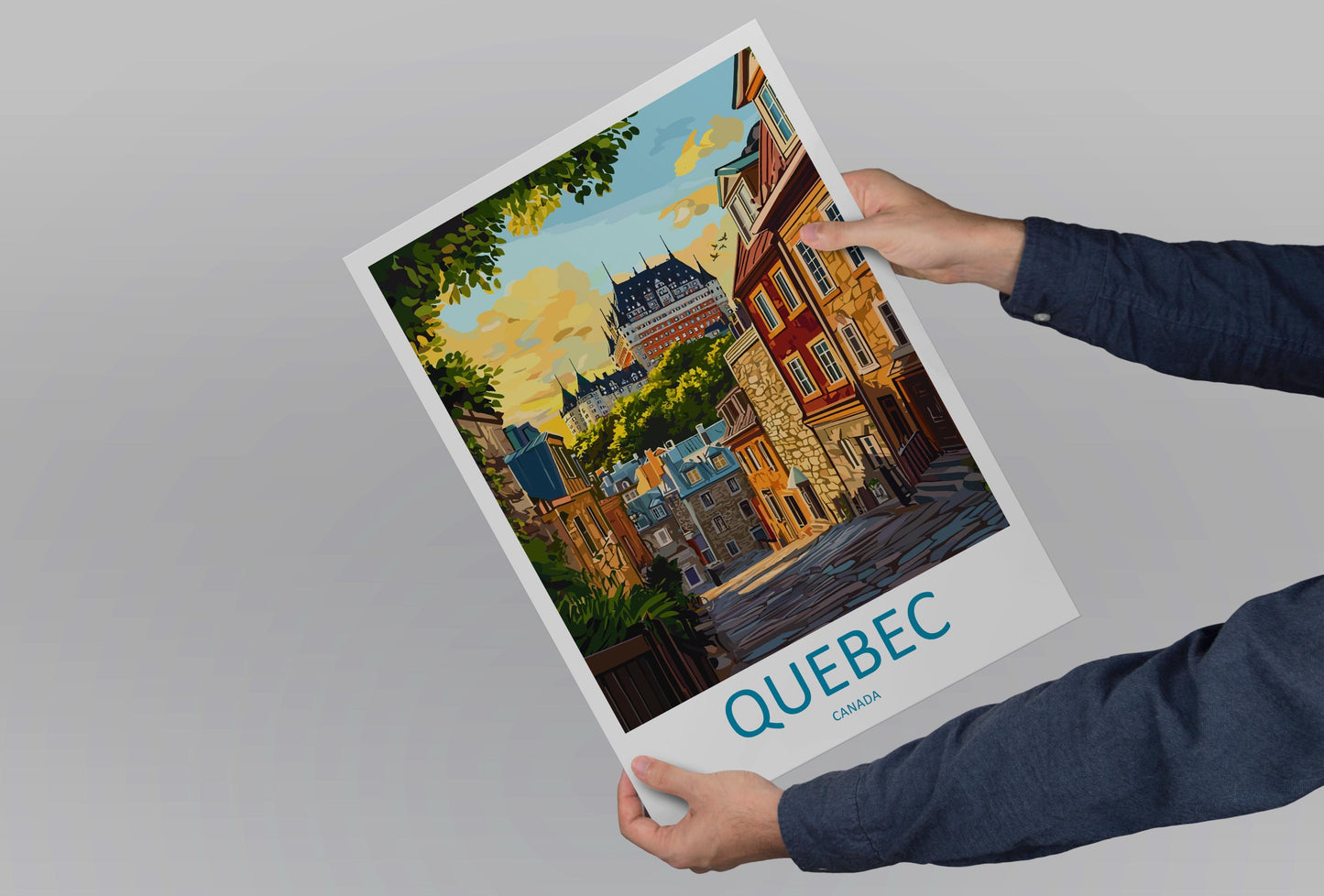 Quebec Travel Poster Canada Wall Art Old Town Print Historic View Illustration Riverside Decor Quebec City Gift Souvenir Scene
