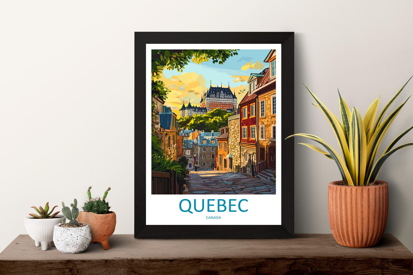 Quebec Travel Poster Canada Wall Art Old Town Print Historic View Illustration Riverside Decor Quebec City Gift Souvenir Scene
