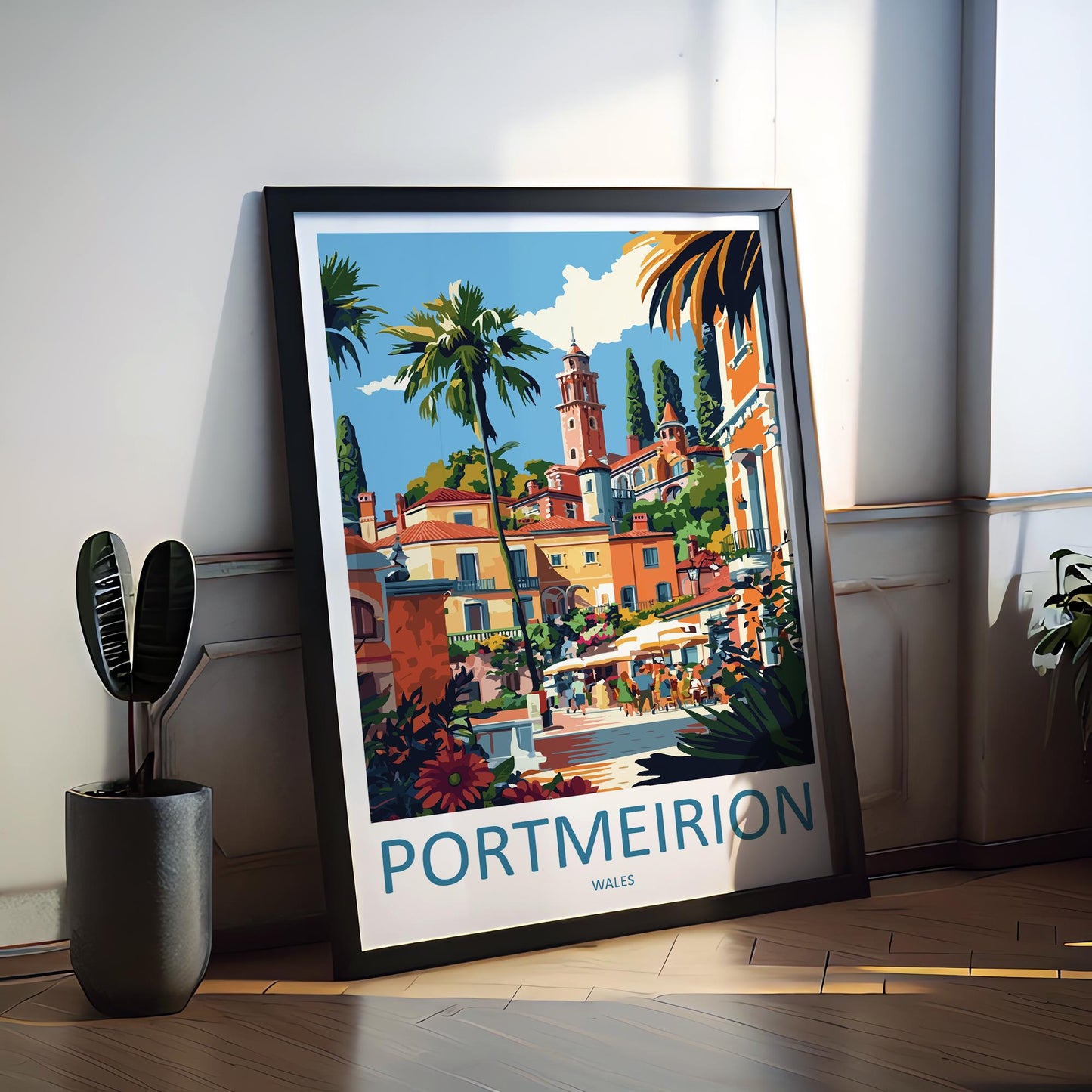 Portmeirion Travel Poster Wales Wall Art Coastal Village Print Italianate View Illustration Scenic Decor Portmeirion Gift Souvenir