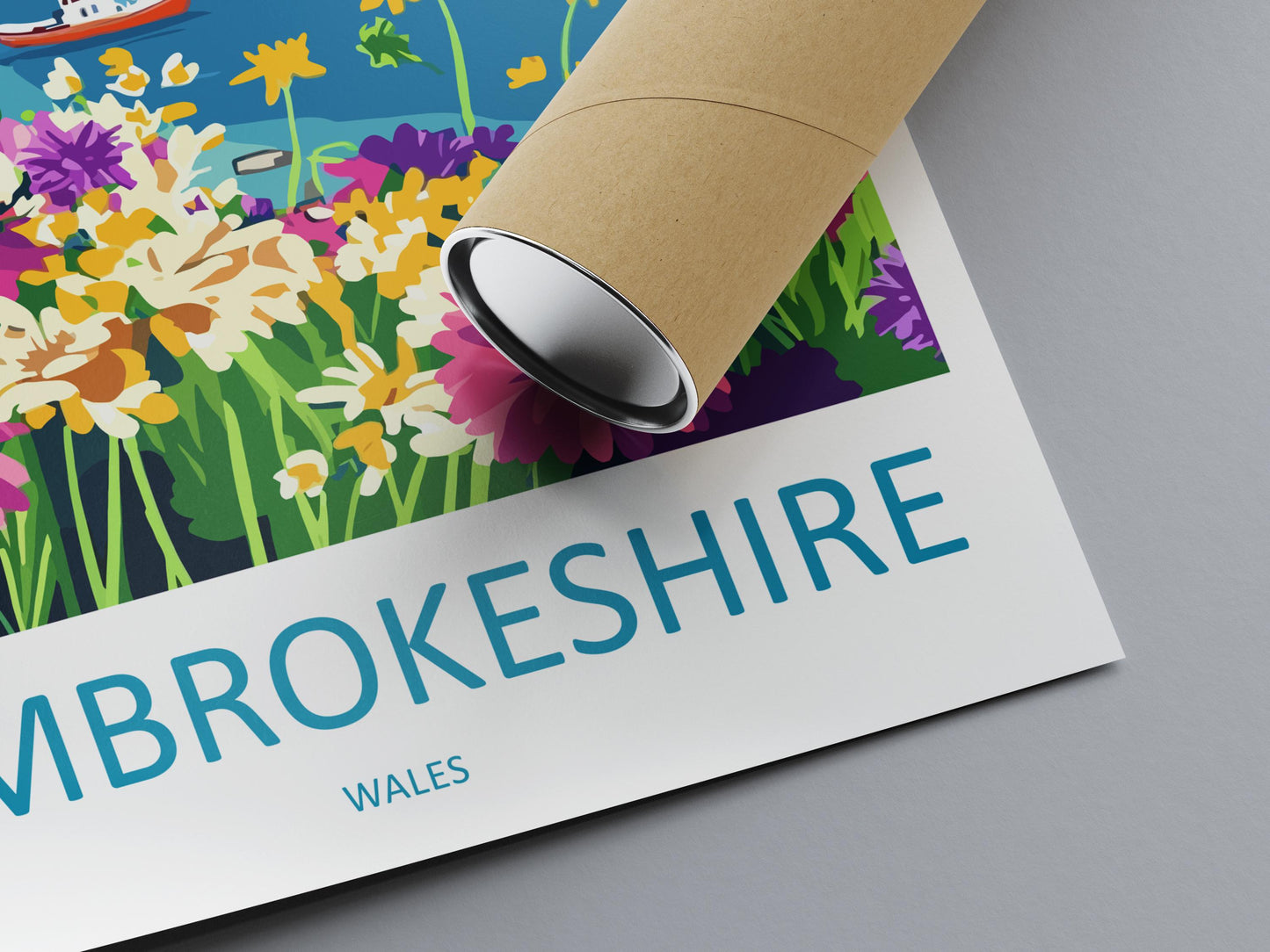 Pembrokeshire Travel Poster Wales Wall Art Coastal Town Print Seaside Path Illustration Harbour View Decor Pembrokeshire Gift Souvenir