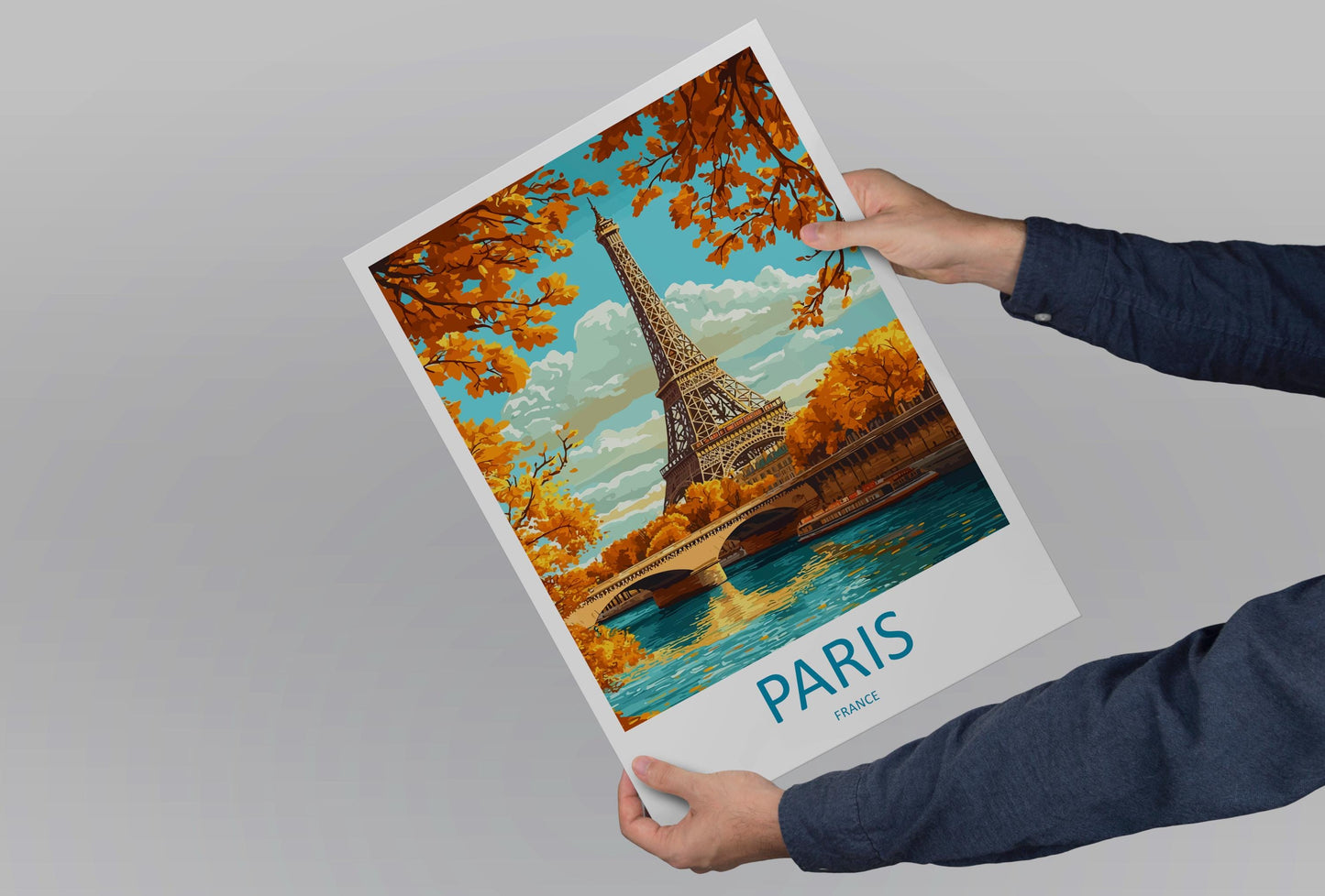Paris Travel Poster France Wall Art Cityscape Print Eiffel Tower View Illustration Romantic Decor Paris Gift Souvenir Scene
