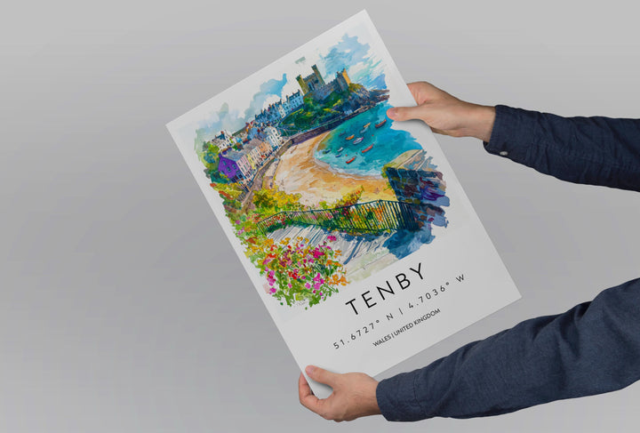 Tenby Watercolor Poster Tenby Travel Print Tenby Wall Art Tenby Seaside Painting Tenby Souvenir Wales Coastal Decor