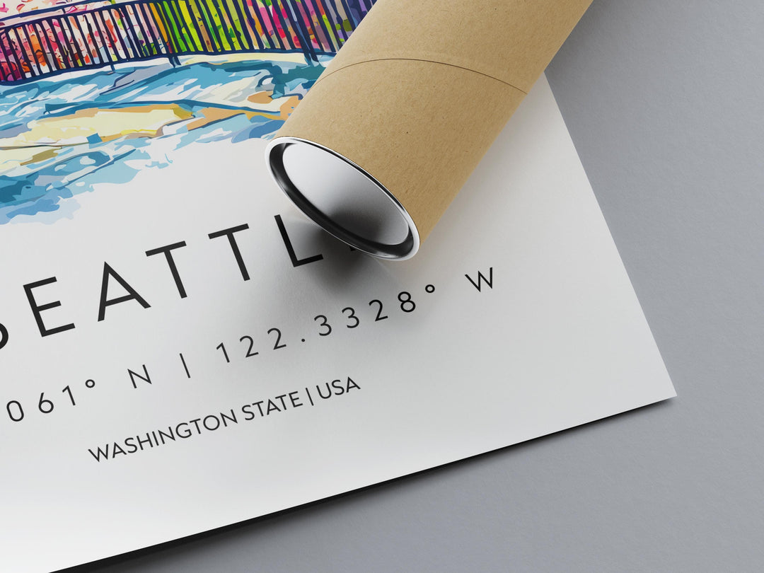 Seattle Watercolor Poster Seattle Travel Print Seattle Wall Art Seattle Cityscape Painting Seattle Souvenir USA Decor
