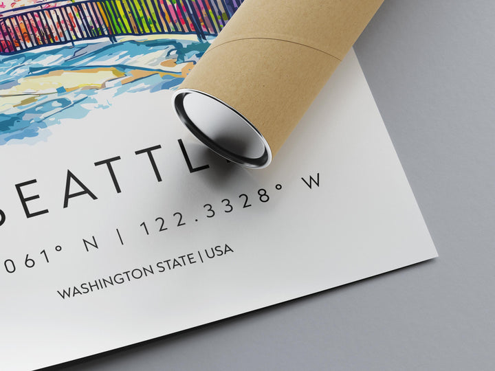 Seattle Watercolor Poster Seattle Travel Print Seattle Wall Art Seattle Cityscape Painting Seattle Souvenir USA Decor