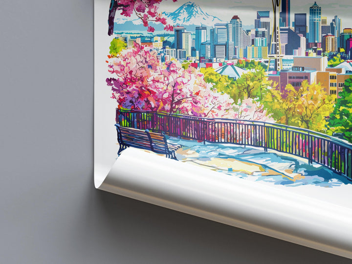 Seattle Watercolor Poster Seattle Travel Print Seattle Wall Art Seattle Cityscape Painting Seattle Souvenir USA Decor