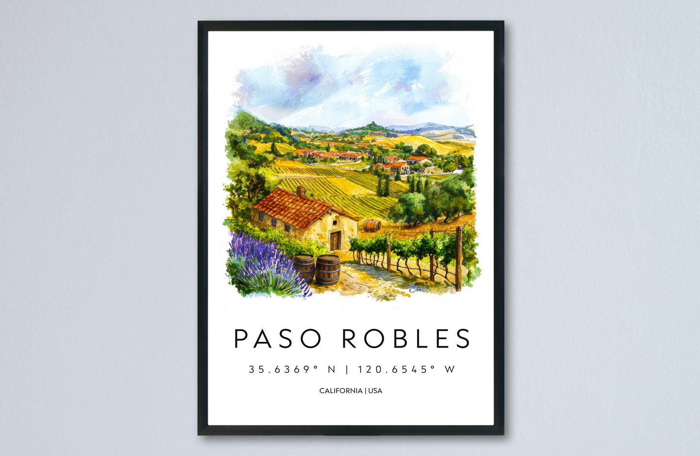 Paso Robles Watercolor Poster Paso Robles Travel Print Paso Robles Wall Art Wine Country Painting California Decor