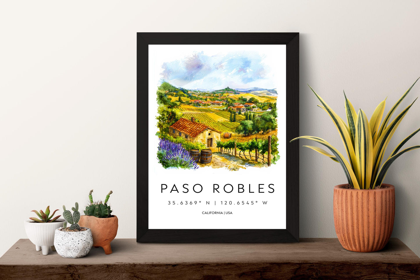 Paso Robles Watercolor Poster Paso Robles Travel Print Paso Robles Wall Art Wine Country Painting California Decor