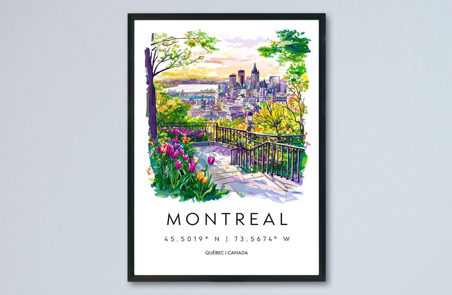 Montreal Watercolor Poster Montreal Travel Print Montreal Wall Art Cityscape Painting Montreal Souvenir Canada Decor