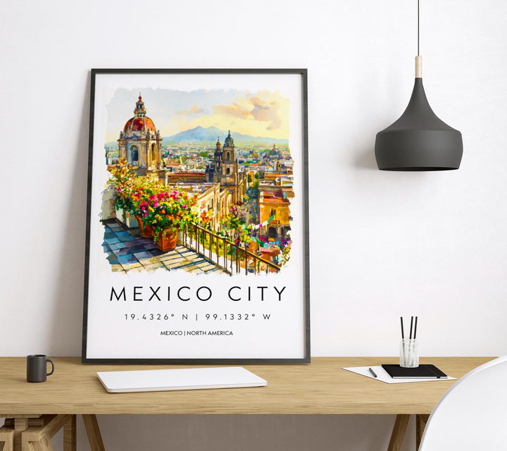 Mexico City Watercolor Poster Mexico City Travel Print City Wall Art CDMX Painting Mexico Souvenir Urban Decor