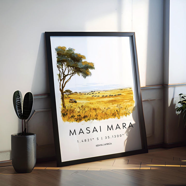 Maasai Mara Watercolor Poster Kenya Travel Print Safari Wall Art Wildlife Painting Maasai Mara Souvenir Nature Decor
