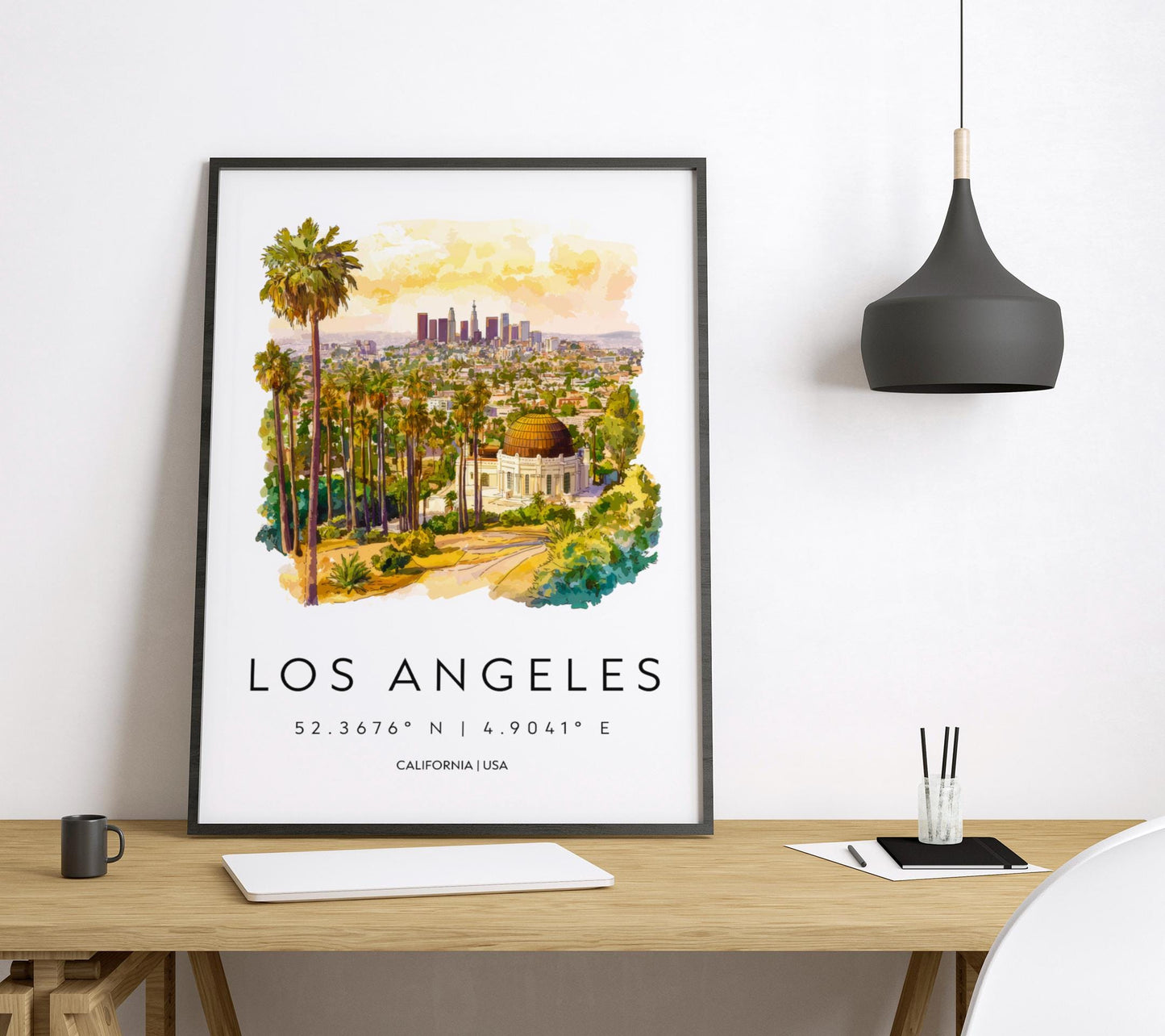 Los Angeles Watercolor Poster Los Angeles Travel Print LA Wall Art Cityscape Painting Los Angeles Souvenir California Decor
