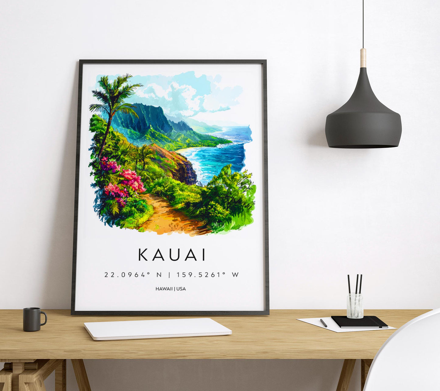 Kauai Watercolor Poster Kauai Travel Print Kauai Wall Art Hawaii Island Painting Kauai Souvenir Tropical Decor