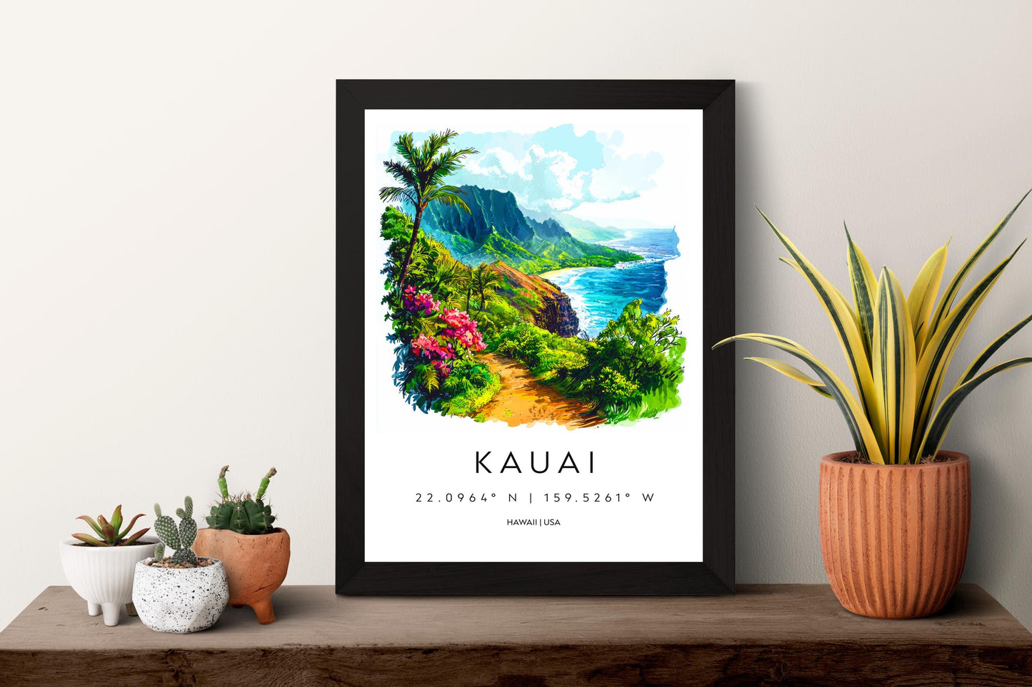 Kauai Watercolor Poster Kauai Travel Print Kauai Wall Art Hawaii Island Painting Kauai Souvenir Tropical Decor