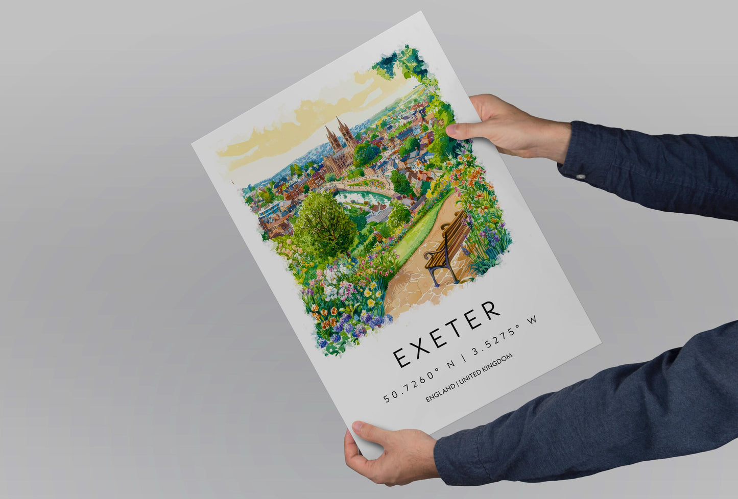 Exeter Watercolor Poster Exeter Travel Print Exeter Wall Art Historic City Painting Exeter Souvenir Devon Decor