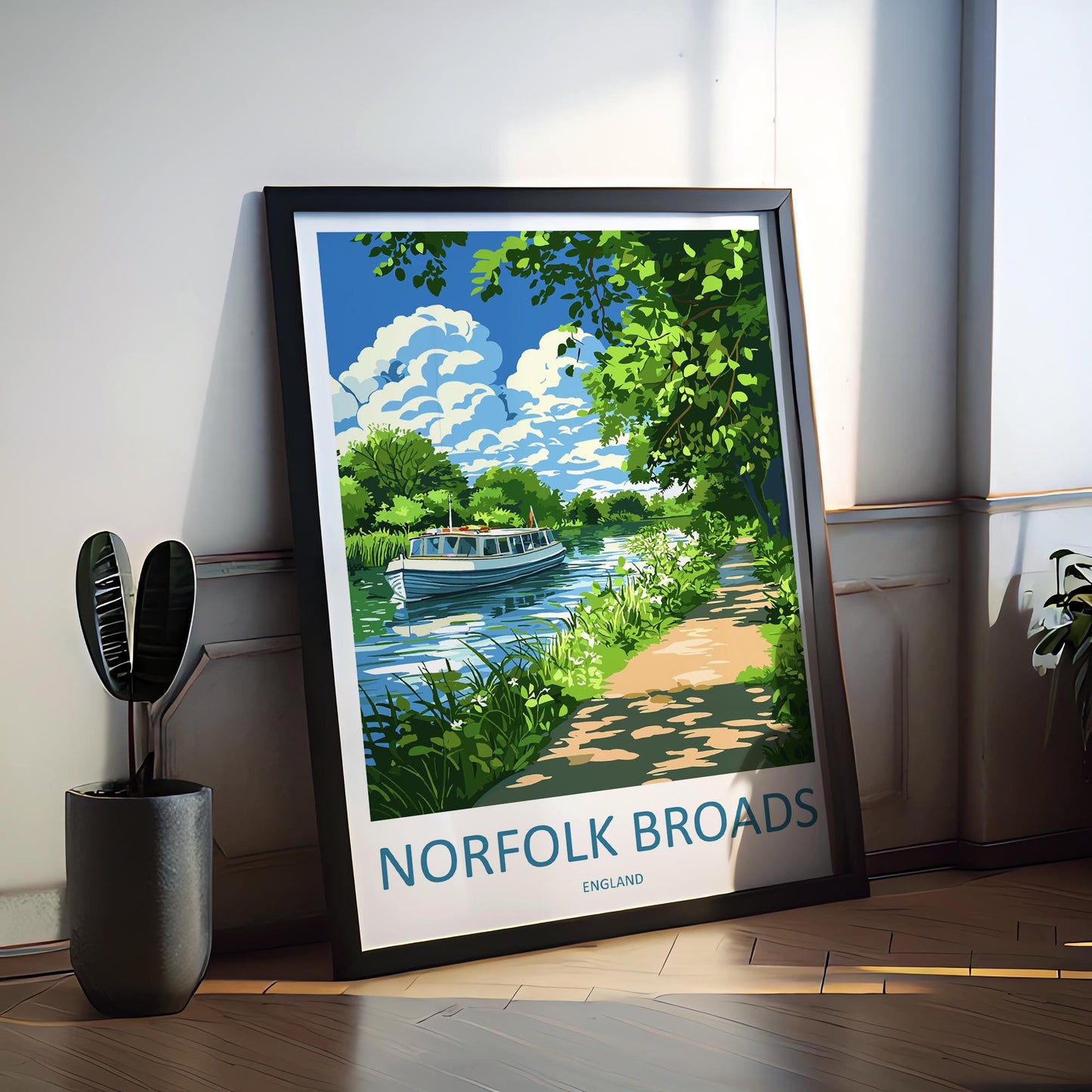 Norfolk Broads Travel Poster England Wall Art River Scene Print Boating View Illustration Waterside Decor Norfolk Gift Souvenir