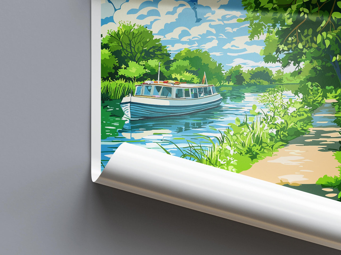 Norfolk Broads Travel Poster England Wall Art River Scene Print Boating View Illustration Waterside Decor Norfolk Gift Souvenir
