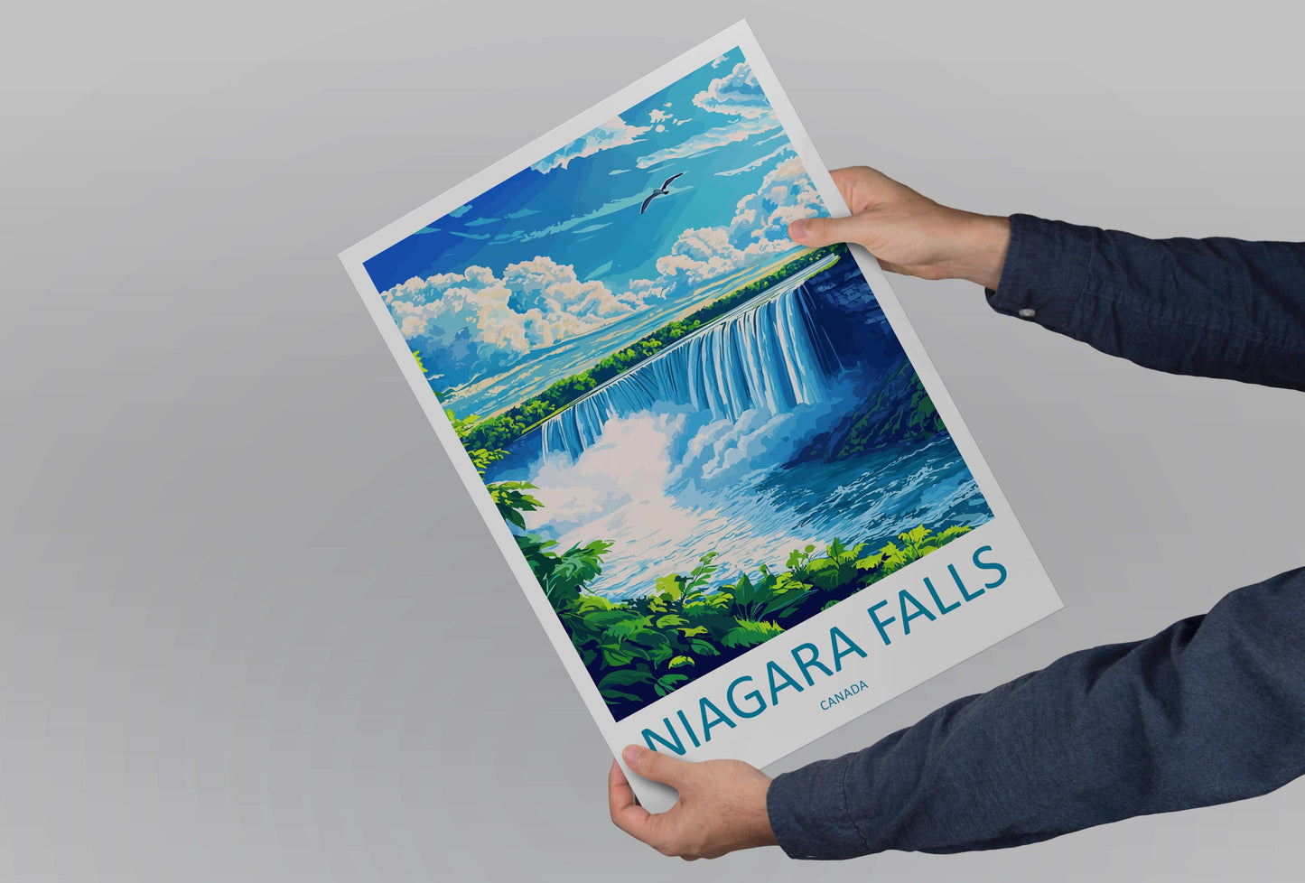 Niagara Falls Travel Poster USA Canada Wall Art Waterfall View Print Scenic Landscape Illustration Nature Decor Niagara Gift Souvenir