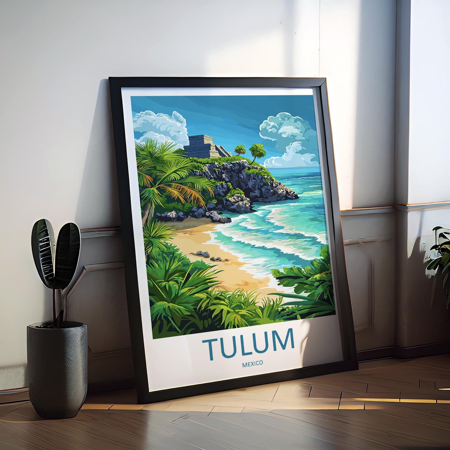 Tulum Travel Poster Mexico Wall Art Coastal Ruins Print Beach View Illustration Tropical Decor Tulum Gift Souvenir Scene