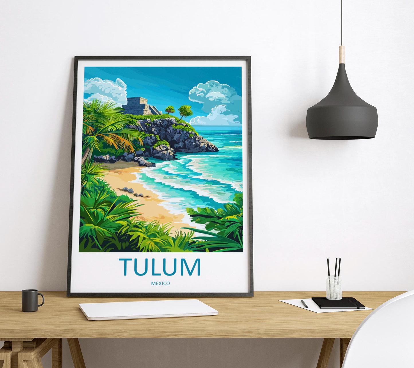 Tulum Travel Poster Mexico Wall Art Coastal Ruins Print Beach View Illustration Tropical Decor Tulum Gift Souvenir Scene
