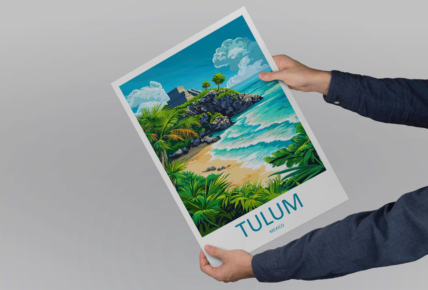 Tulum Travel Poster Mexico Wall Art Coastal Ruins Print Beach View Illustration Tropical Decor Tulum Gift Souvenir Scene