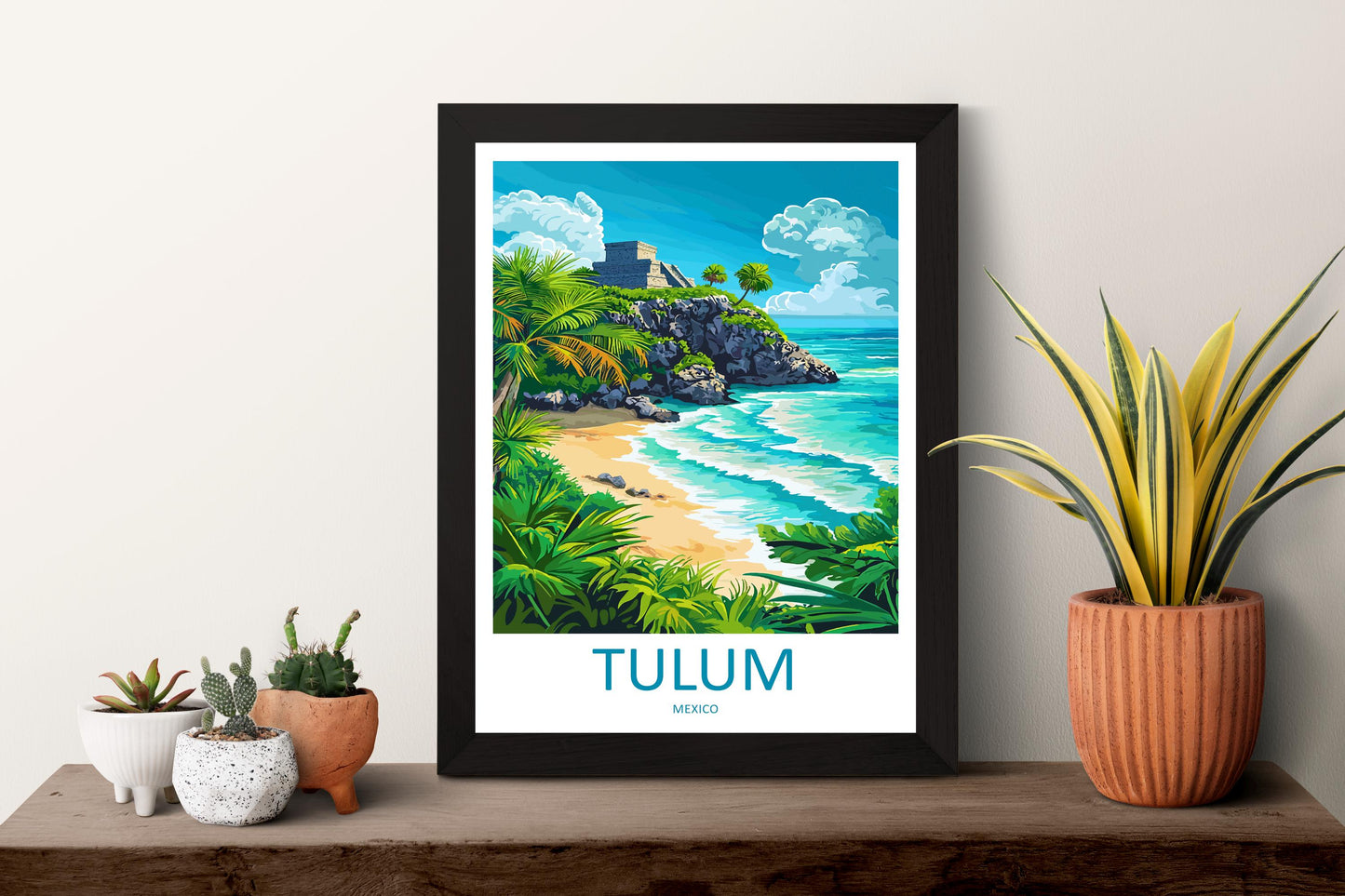 Tulum Travel Poster Mexico Wall Art Coastal Ruins Print Beach View Illustration Tropical Decor Tulum Gift Souvenir Scene
