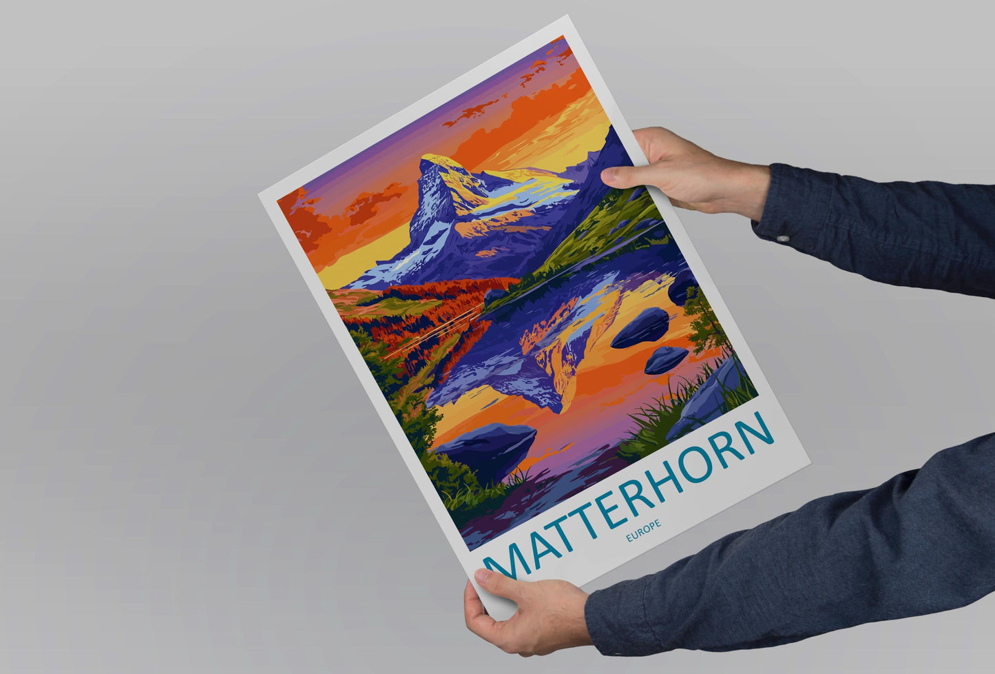 Matterhorn Travel Poster Switzerland Wall Art Mountain Peak Print Alpine View Illustration Nature Decor Matterhorn Gift Souvenir