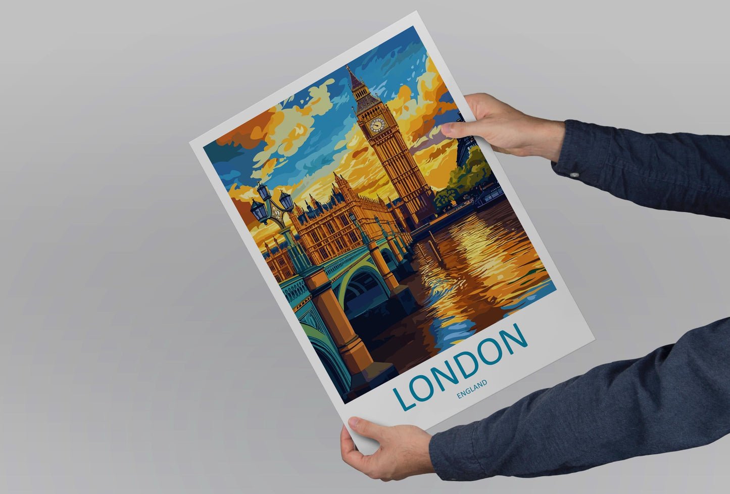 London Travel Poster England Wall Art Cityscape Print Landmark View Illustration Big Ben Decor London Gift Souvenir Scene