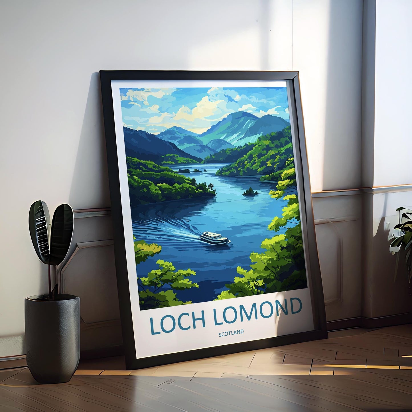 Loch Lomond Travel Poster Scotland Wall Art Lake View Print Highland Scene Illustration Nature Decor Loch Lomond Gift Souvenir