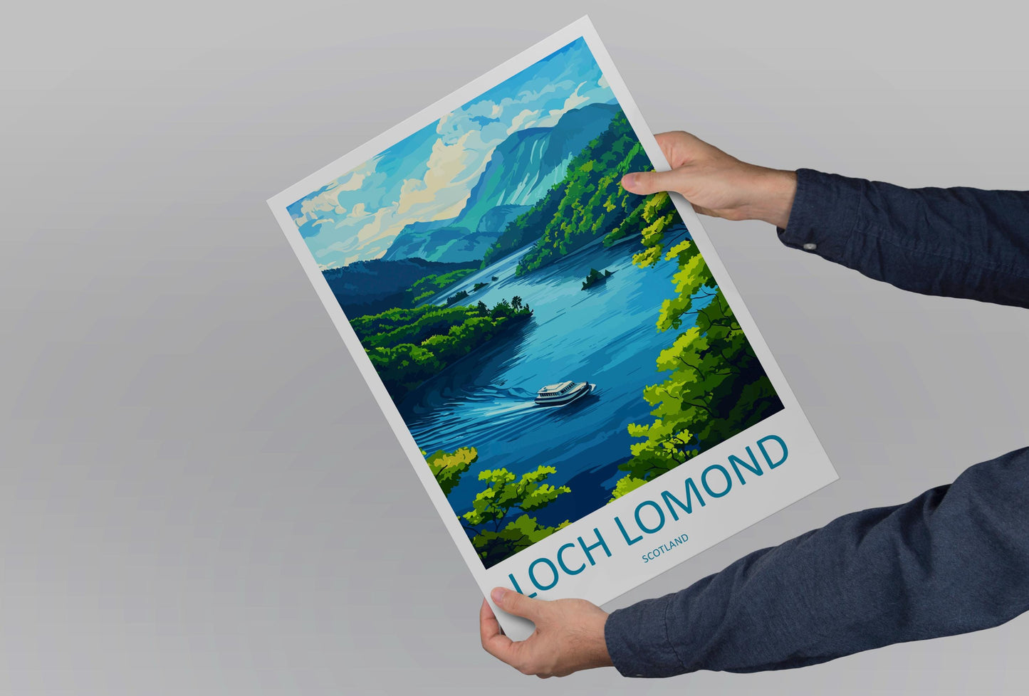 Loch Lomond Travel Poster Scotland Wall Art Lake View Print Highland Scene Illustration Nature Decor Loch Lomond Gift Souvenir