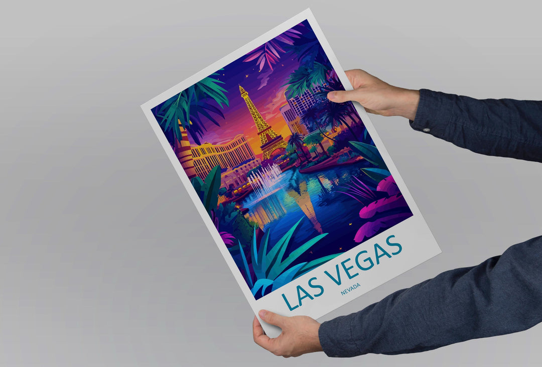 Las Vegas Travel Poster Nevada Wall Art Cityscape Print Strip View Illustration Neon Decor Las Vegas Gift Souvenir Scene