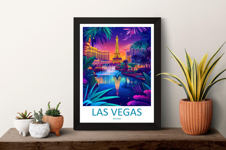 Las Vegas Travel Poster Nevada Wall Art Cityscape Print Strip View Illustration Neon Decor Las Vegas Gift Souvenir Scene