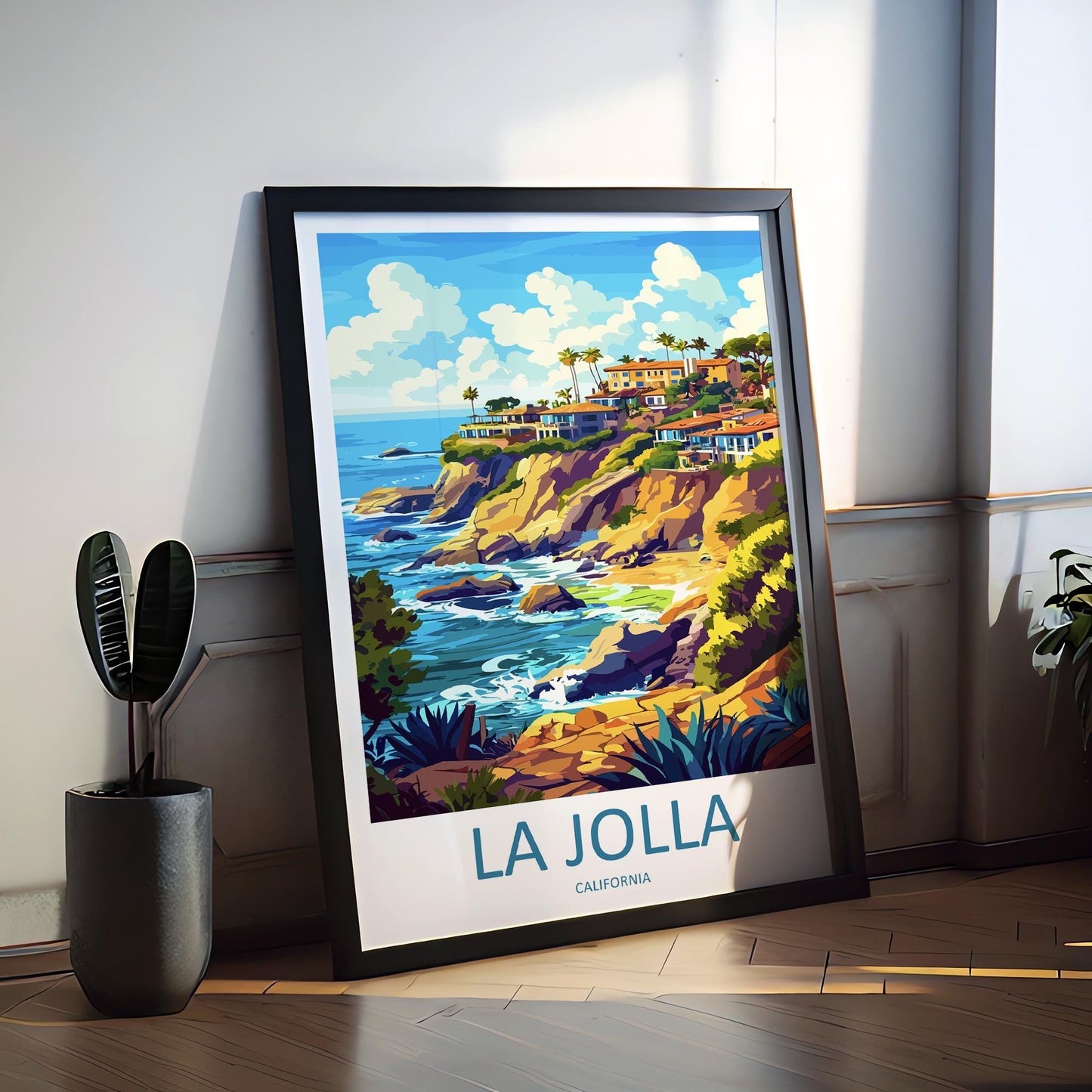 La Jolla Travel Poster California Wall Art Coastal Scene Print Ocean Cliffs View Illustration Beach Decor La Jolla Gift Souvenir