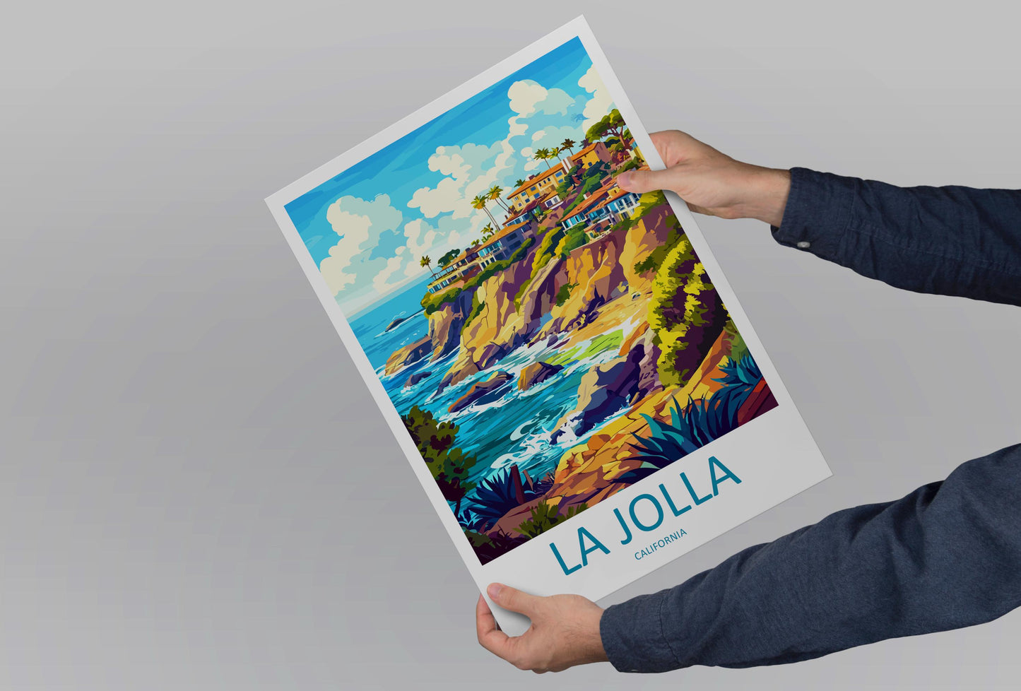 La Jolla Travel Poster California Wall Art Coastal Scene Print Ocean Cliffs View Illustration Beach Decor La Jolla Gift Souvenir