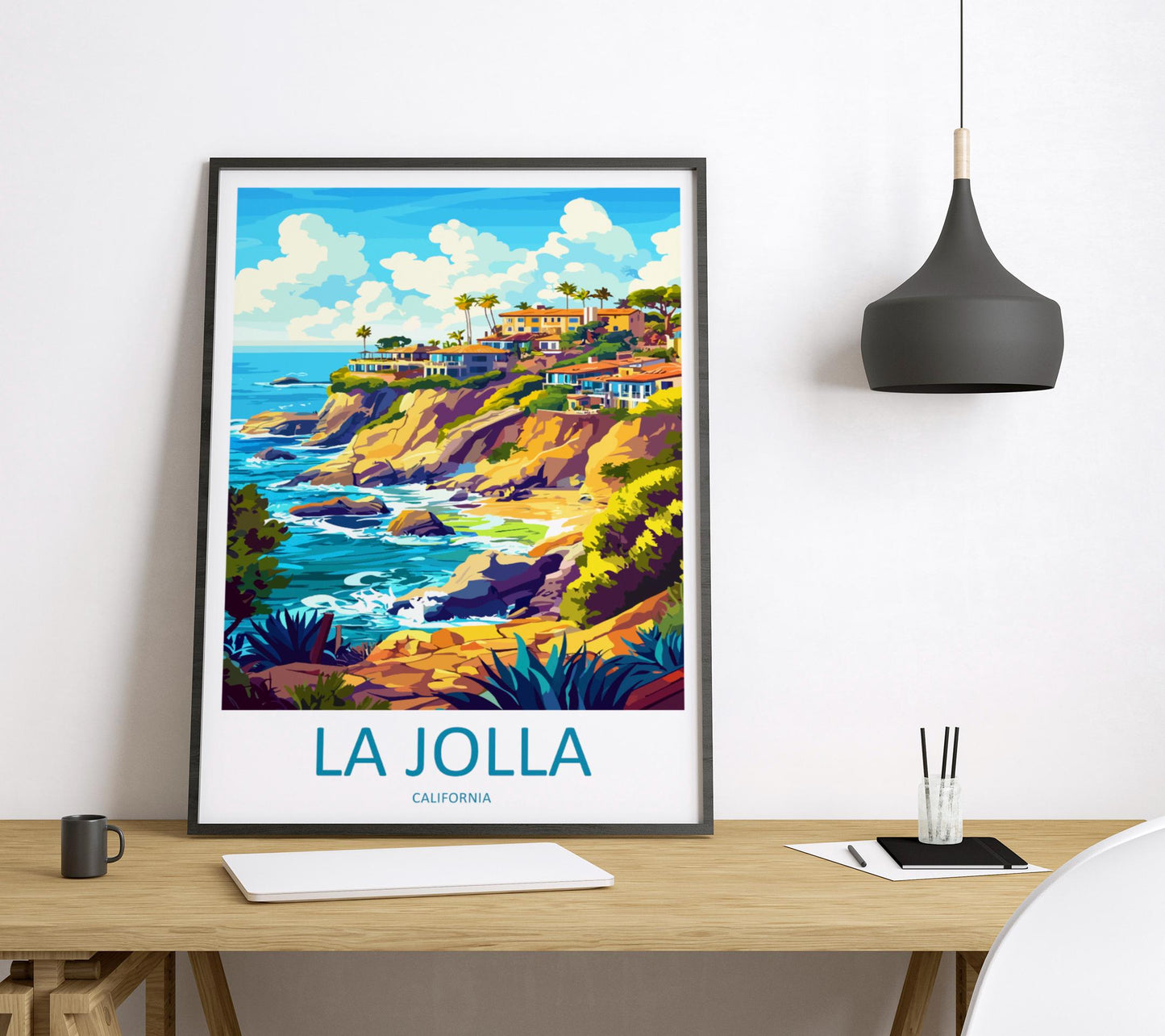 La Jolla Travel Poster California Wall Art Coastal Scene Print Ocean Cliffs View Illustration Beach Decor La Jolla Gift Souvenir