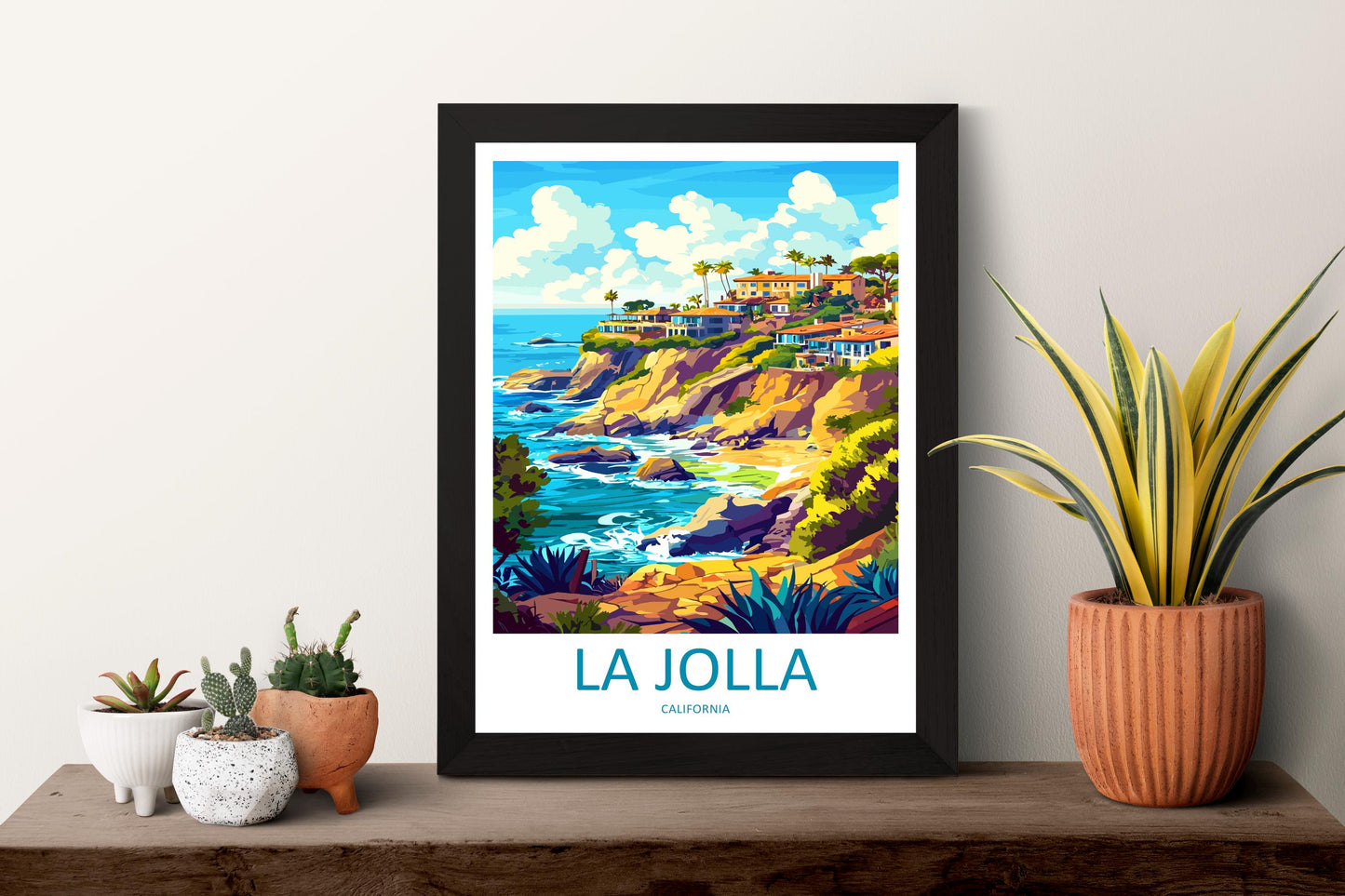 La Jolla Travel Poster California Wall Art Coastal Scene Print Ocean Cliffs View Illustration Beach Decor La Jolla Gift Souvenir