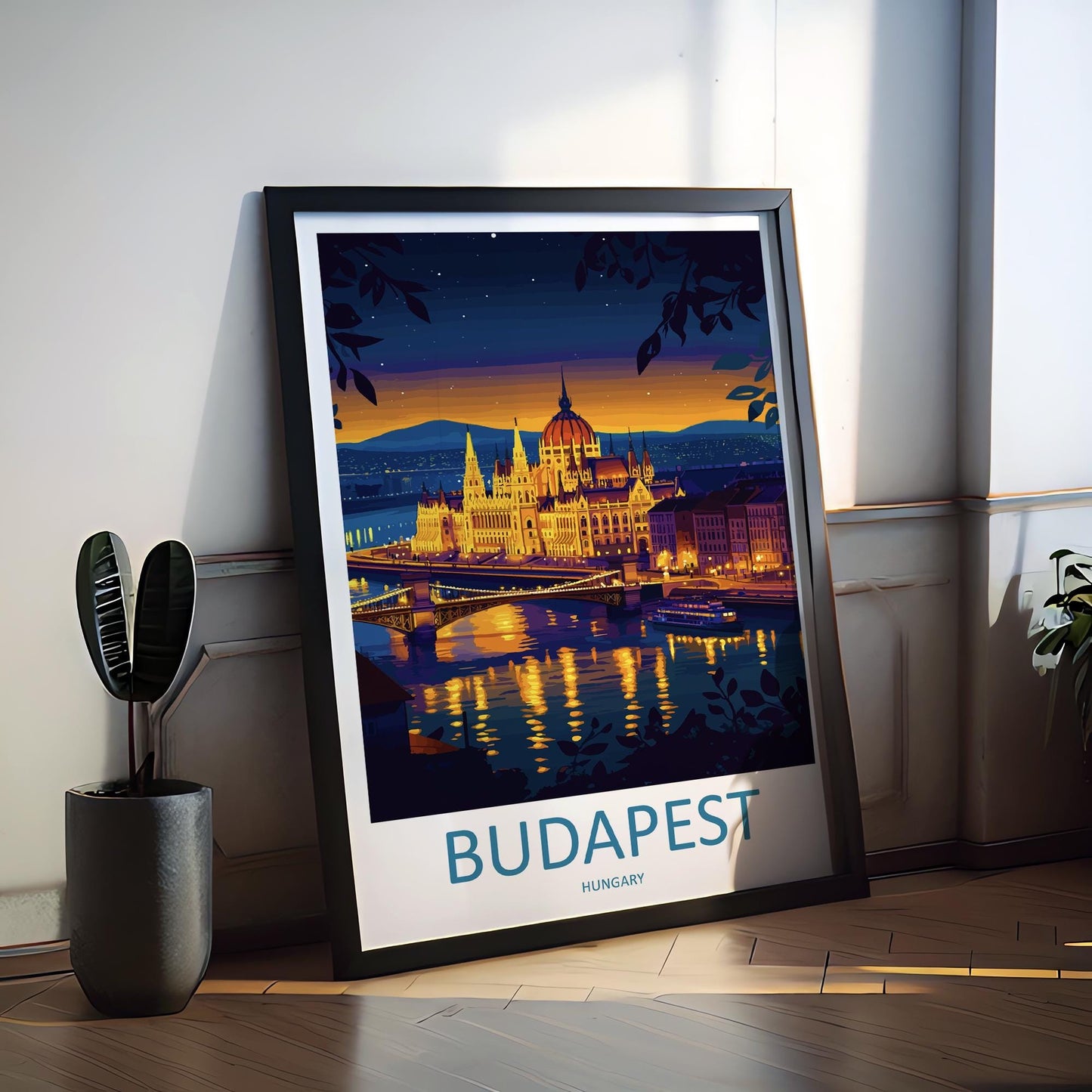 Budapest Travel Poster Hungary Wall Art Cityscape Print Parliament View Illustration Danube Decor Budapest Gift Souvenir Scene