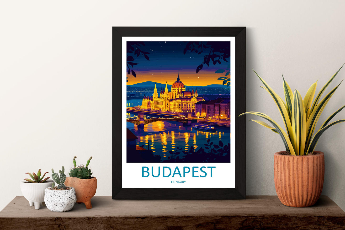 Budapest Travel Poster Hungary Wall Art Cityscape Print Parliament View Illustration Danube Decor Budapest Gift Souvenir Scene