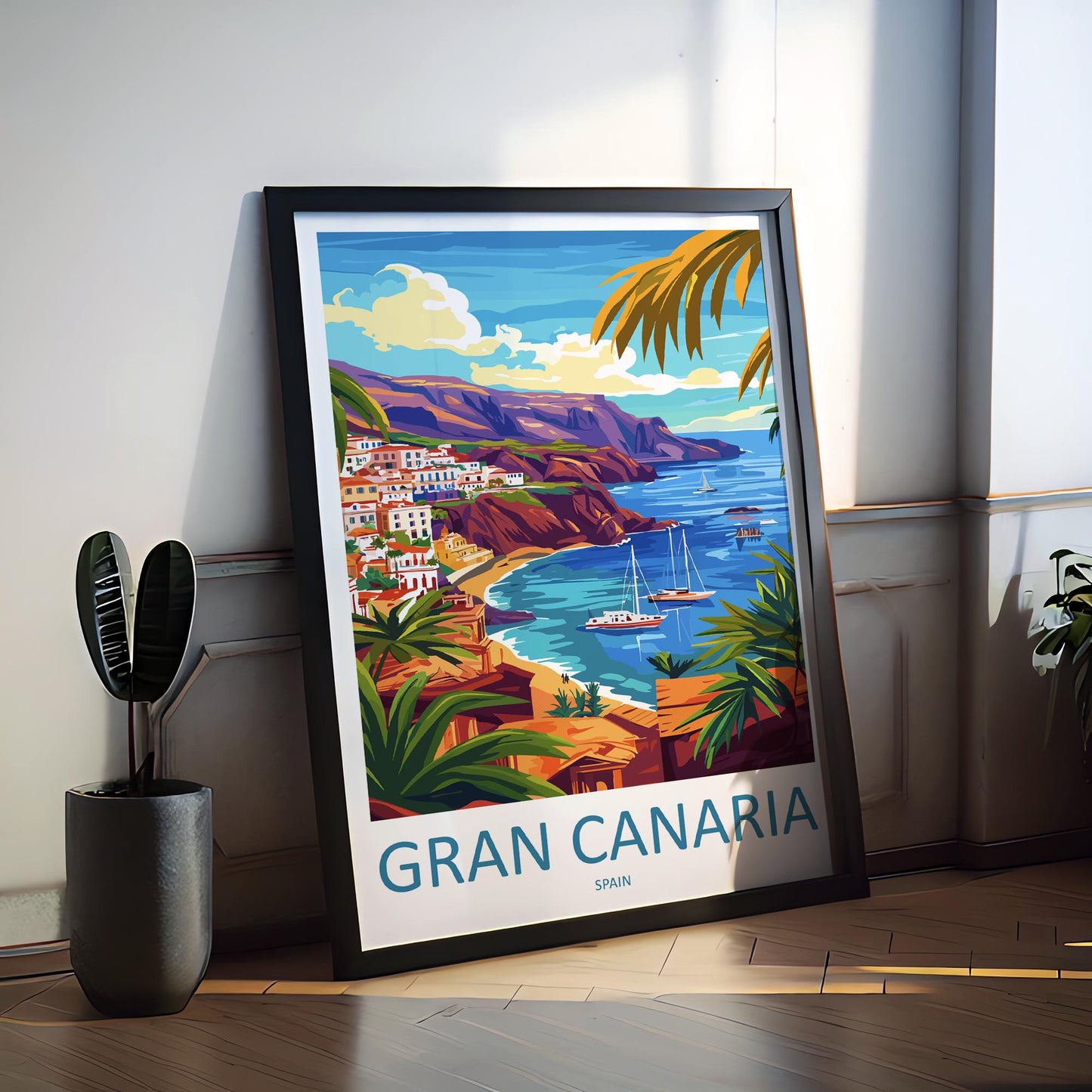 Gran Canaria Travel Poster Spain Wall Art Island View Print Coastal Scene Illustration Canary Islands Decor Gran Canaria Gift