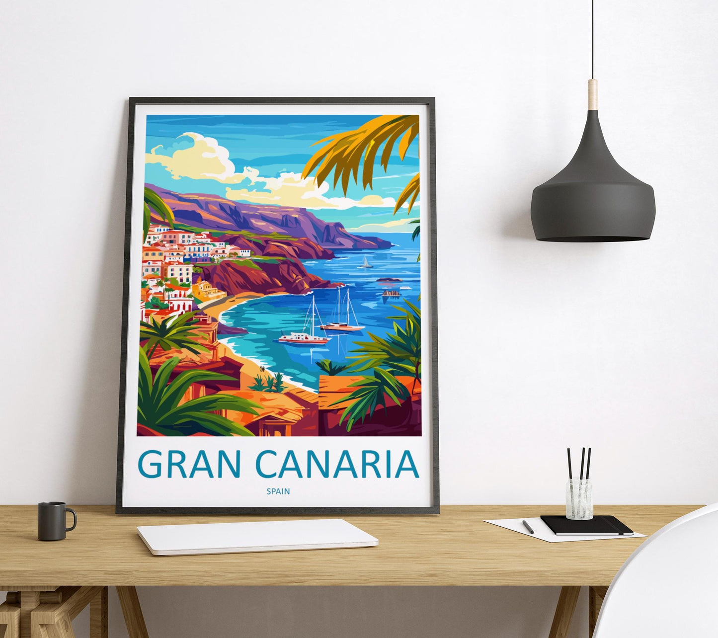 Gran Canaria Travel Poster Spain Wall Art Island View Print Coastal Scene Illustration Canary Islands Decor Gran Canaria Gift
