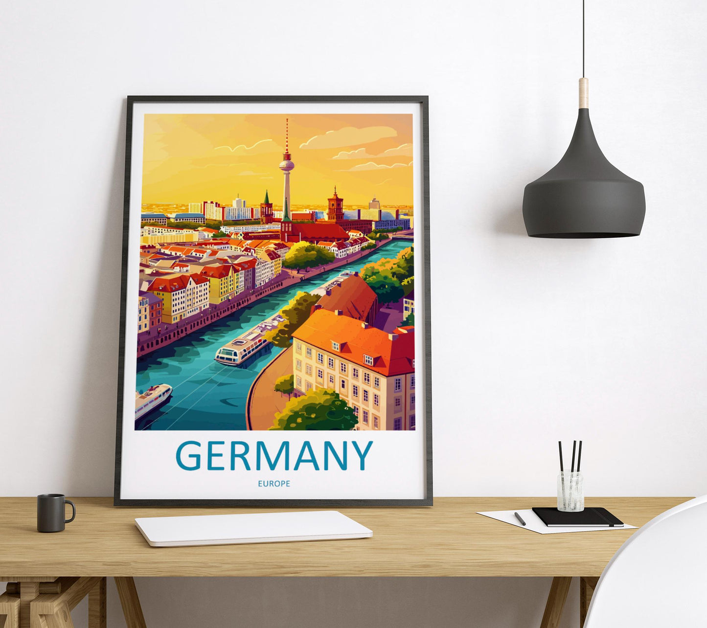 Germany Travel Poster Europe Wall Art Country View Print Castle & City Scene Illustration Scenic Decor Germany Gift Souvenir