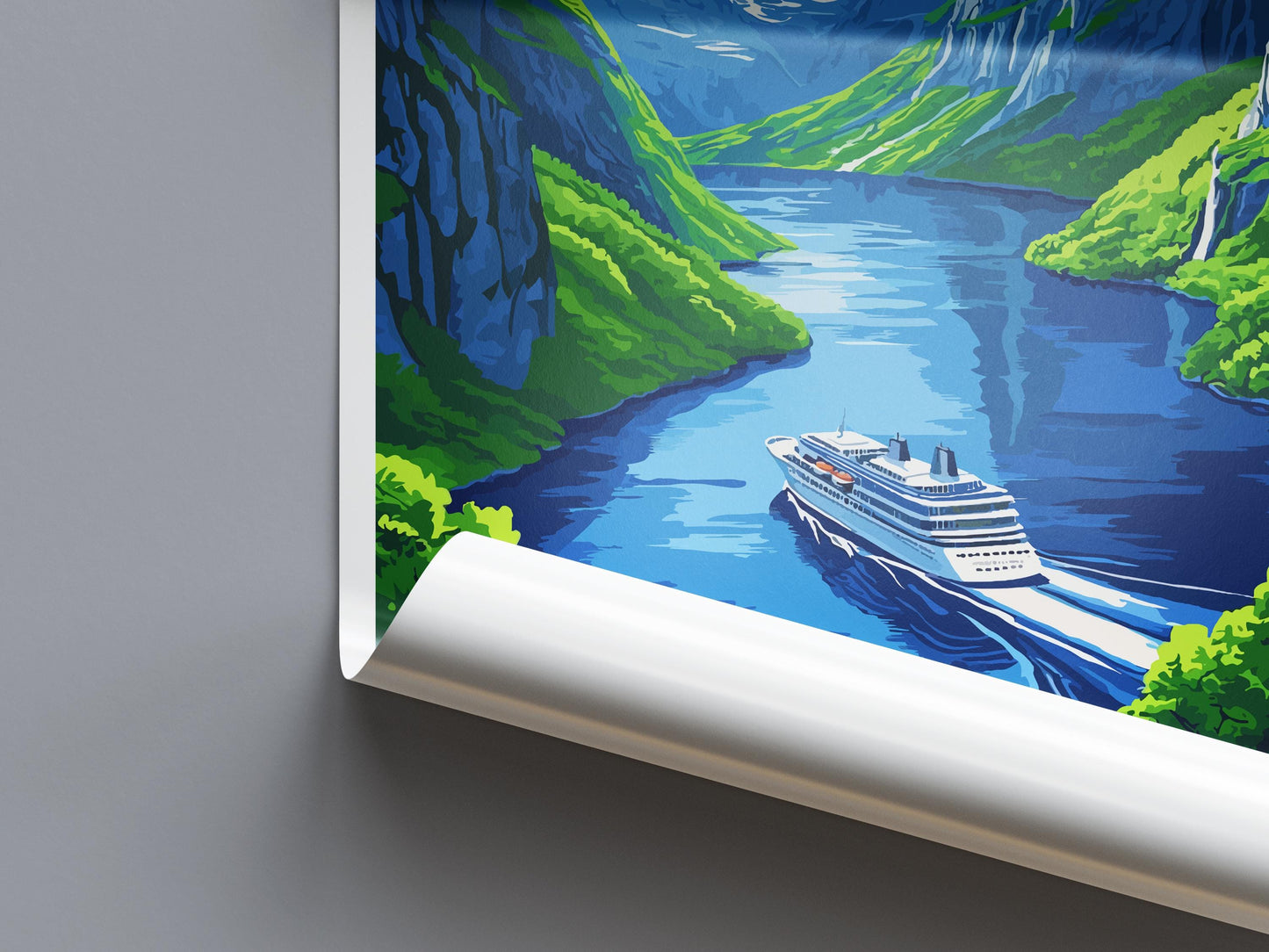 Norway Fjords Travel Poster Nordic Wall Art Coastal Landscape Print Cliff View Illustration Nature Decor Fjord Gift Souvenir Scene
