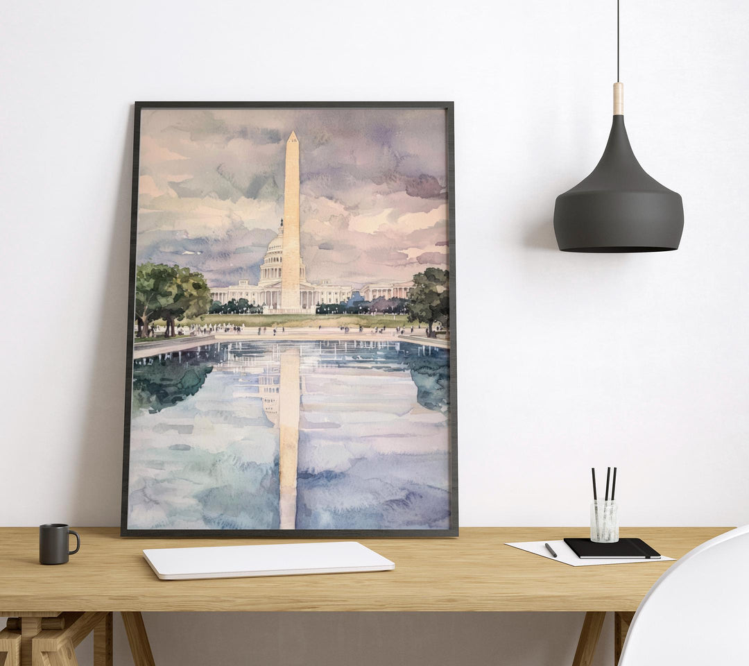 Washington DC Monument Watercolor Poster Travel Print Wall Art DC Souvenir Landmark Painting USA Capital Decor