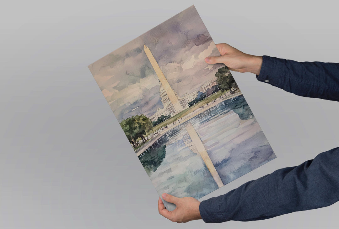 Washington DC Monument Watercolor Poster Travel Print Wall Art DC Souvenir Landmark Painting USA Capital Decor