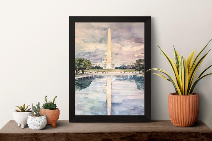 Washington DC Monument Watercolor Poster Travel Print Wall Art DC Souvenir Landmark Painting USA Capital Decor