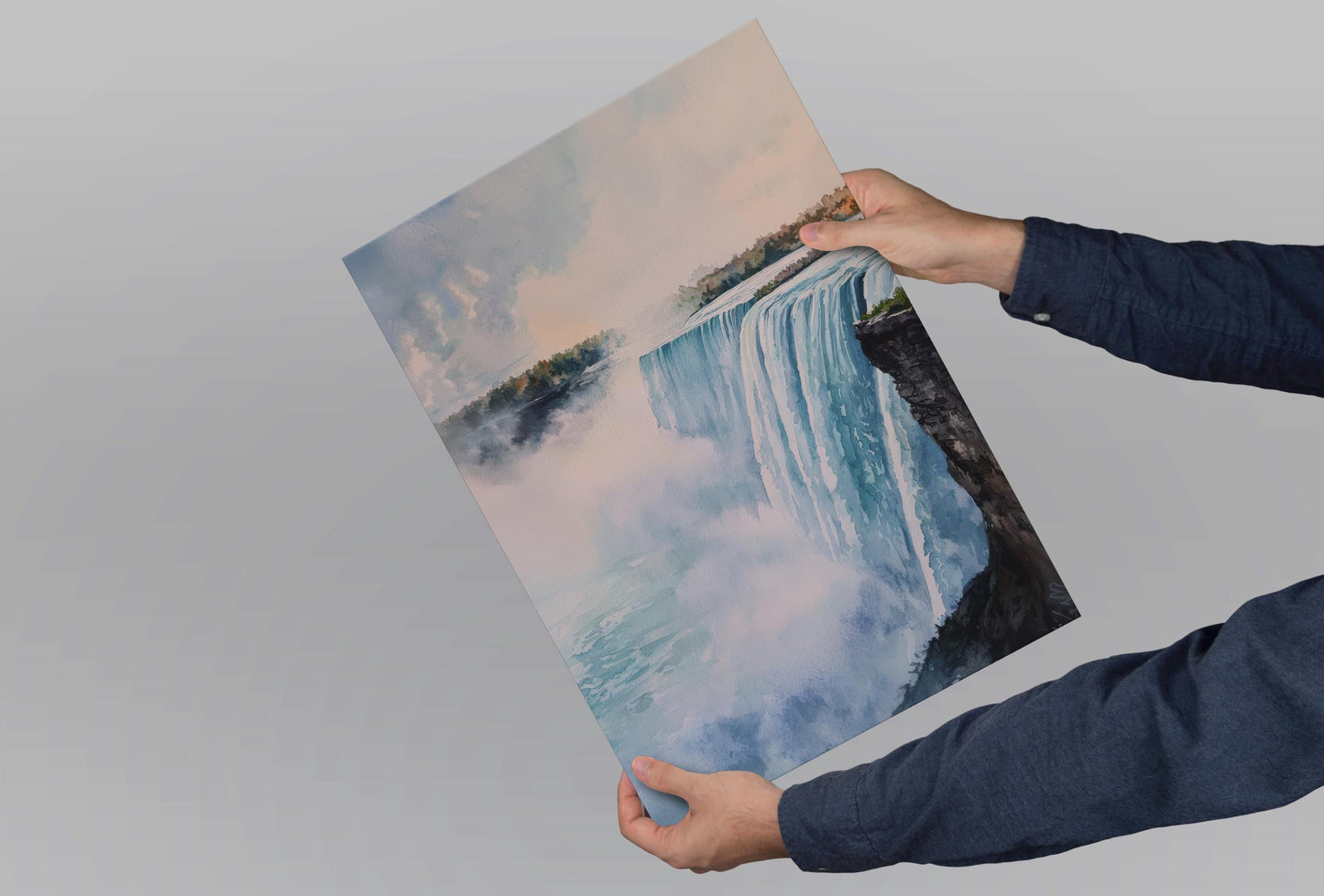 Niagara Falls Watercolor Poster Niagara Falls Travel Print Wall Art Landscape Painting Canada USA Souvenir Decor