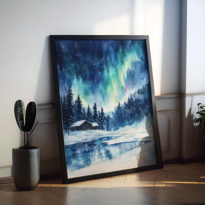Lapland Watercolor Poster Lapland Travel Print Arctic Wall Art Snowy Landscape Painting Lapland Souvenir Winter Decor