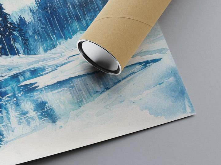 Lapland Watercolor Poster Lapland Travel Print Arctic Wall Art Snowy Landscape Painting Lapland Souvenir Winter Decor