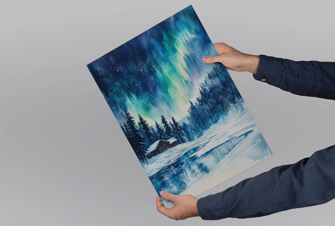 Lapland Watercolor Poster Lapland Travel Print Arctic Wall Art Snowy Landscape Painting Lapland Souvenir Winter Decor